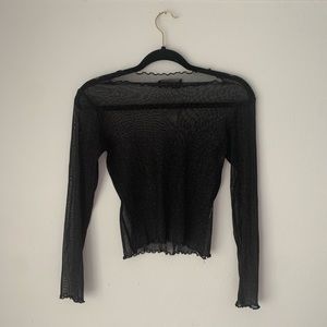 Sheer Y2K Mesh Sparkle Brandy Melville Top Long Sleeve Ruffle Seam